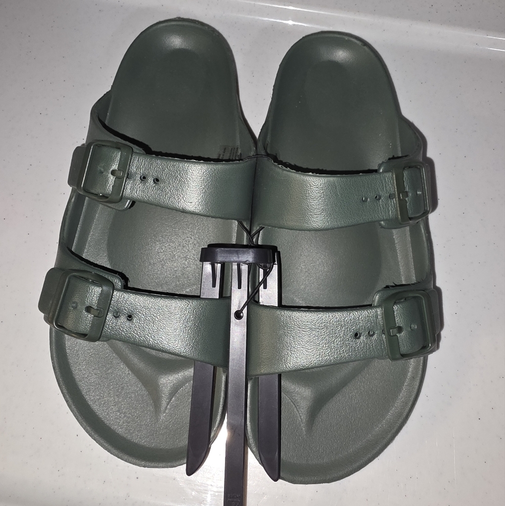 Men's George Olive Green Double Strap Buckle Slip On Sandals Size 8